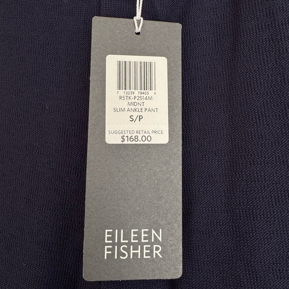 NWT Eileen Fisher Slim Ankle Pants Navy Stretch Knit Pull-On Travel Size S/P - Picture 8 of 8